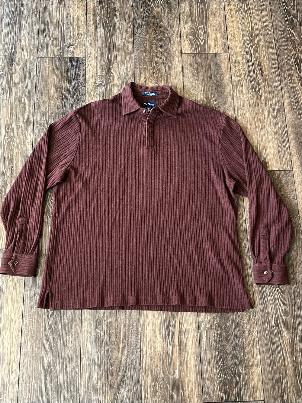 Paul Fredrick Long-Sleeve Burgundy Cotton Cashmere Luxurious Knit Shirt Mens XL
